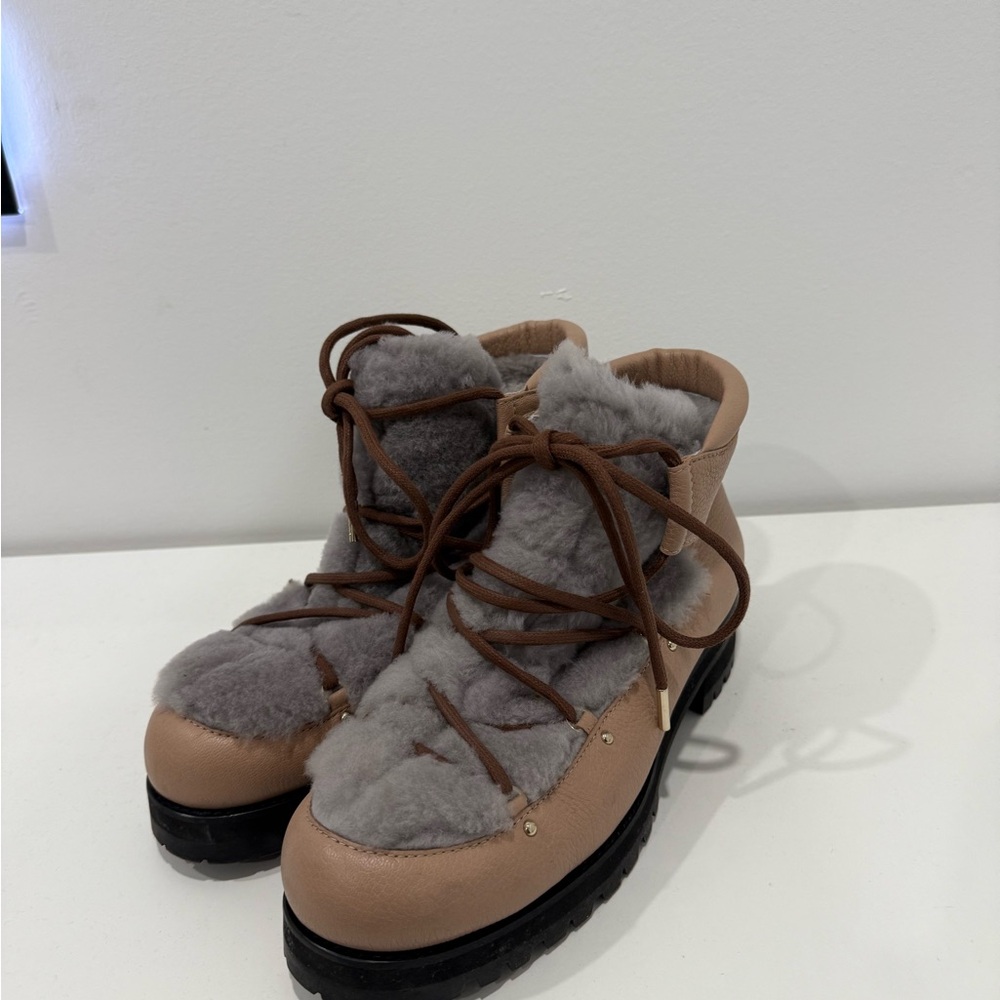 Jimmy Choo Tan and Gray Winter Boots with Fur Lining